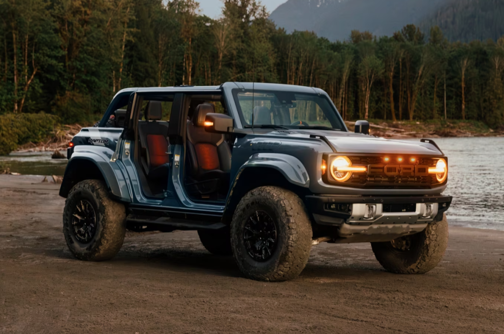 2025 Ford Bronco Raptor with doors off on a beach