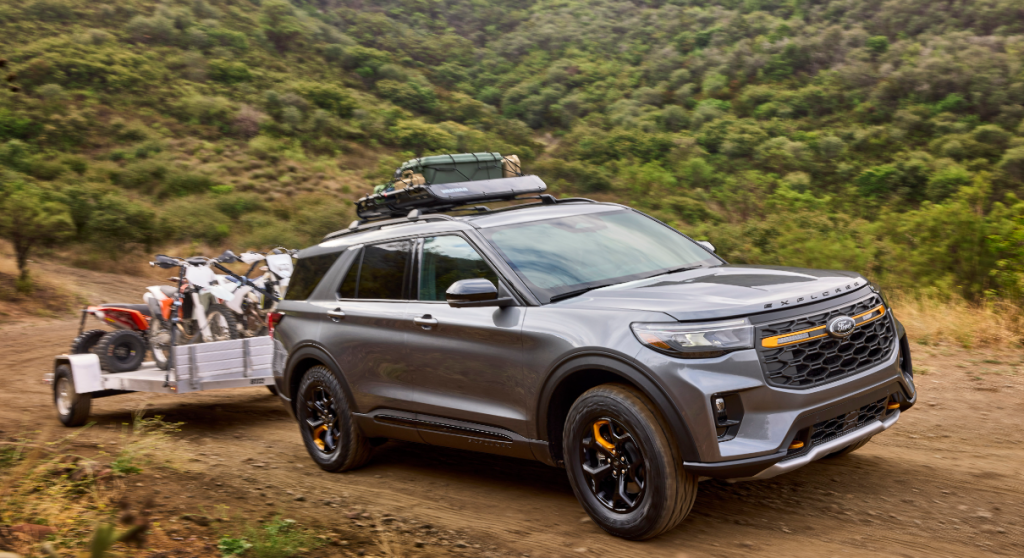 Gray 2026 Ford Explorer towing bikes